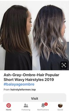 Ash Balayage Short Hair, Asian Hair Balayage Ash Brown, Greyish Brown Hair, Silver Hair Balayage, Ash Brown Balayage On Dark Hair, Mushroom Ash Brown Hair Balayage, Mushroom Brunette Hair, Smokey Ash Brown Balayage Dark, Cool Toned Balayage