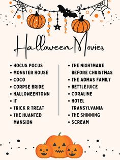 halloween movies list with pumpkins and bats