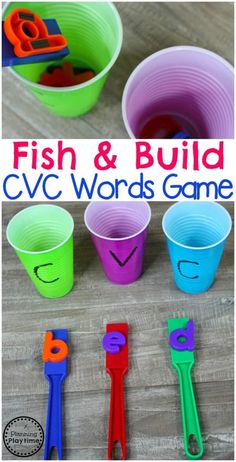 fish and build cvc words game for toddlers to practice letter recognition with their hands