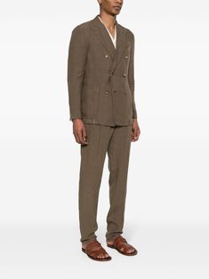 Boglioli double-breasted Linen Suit  - Farfetch Tailored Brown Linen Blazer, Double-breasted Linen Suit With Double Button Closure, Linen Double-breasted Suit With Double Button Closure, Business Linen Blazer With Double Button Closure, Classic Linen Suits With Buttons, Tailored Double-breasted Linen Blazer, Double-breasted Linen Blazer With Welt Pockets, Double-breasted Linen Suits For Tailoring, Tailored Linen Double-breasted Blazer