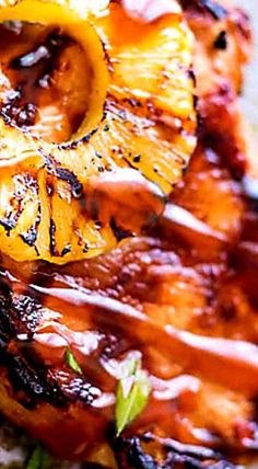 grilled chicken with pineapples and bbq sauce