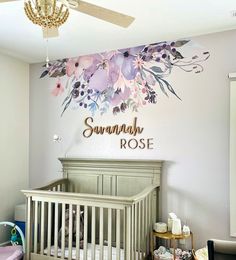 a baby's room decorated in pastel colors