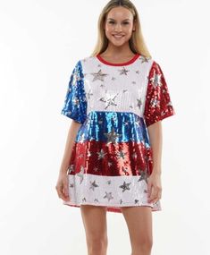 Sequin flare American flag dress. What a great way to show your holiday flare  Please view the size chart. Red Patriotic Dress For 4th Of July, Patriotic Red Dresses For 4th Of July, American Flag Dress, Flag Dress, Sequin Dress, Dress Clothes For Women, American Flag, Flag, Dress Outfits