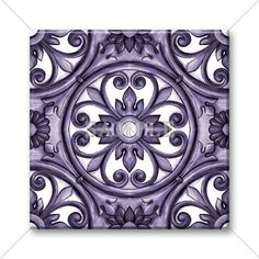 an artistic metal tile design with flowers and swirls in black and white, on a white background