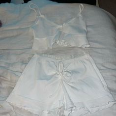 Shorts And Tank Sleep Set - Soooo Many Cute Details And Such Nice Quality. Top Has Adjustable Straps. Size M, Never Worn Sleep Set, Women's Intimates, Adjustable Straps, Color White, Sleep, Women Shopping, White, Color