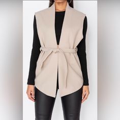 Brand New Never Worn Elegant Fall Vest For Day Out, Elegant Vest For Fall Day Out, Elegant Vest For Day Out In Fall, Chic Workwear Vest For Winter, Chic Winter Workwear Vest, Beige Fall Vest For Day Out, Chic Beige Vest For Fall, Beige Winter Workwear Vest, Long Black Vest