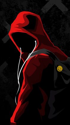 a red hoodie with a smiley face on it's left side is shown