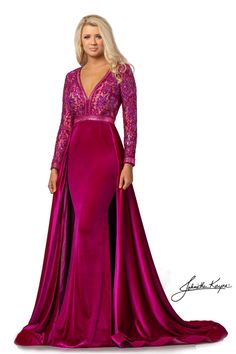 Open Back Prom Dress, Gown Long Sleeve, Back Prom Dress, Velvet Evening Gown, Hand Beaded Lace, Johnathan Kayne, Pageant Gown, Formal Evening Wear, Long Sleeve Velvet Dress