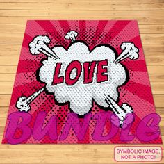 a rug with the word love on it and two skulls in front of it that says,