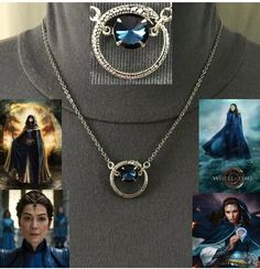 an image of a woman wearing a costume and necklace with pictures of her in the background