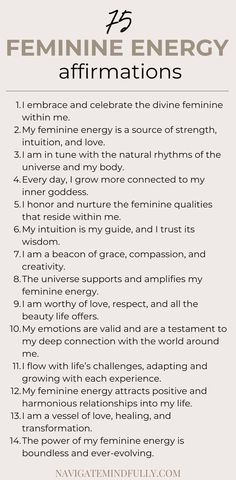 feminine energy affirmations Feminine Affirmations, Energy Affirmations, Powerful Feminine, Attract Positivity, Feminine Essence, Self Growth Quotes, Spiritual Prayers, Growth Quotes, Self Confidence Tips