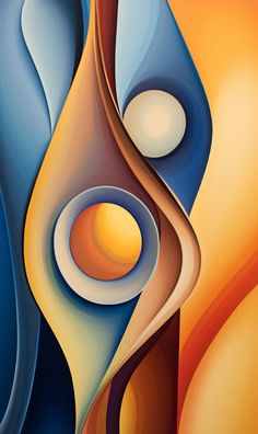 an abstract painting with blue, orange and yellow colors