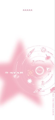 an abstract pink and white background with circles, stars, and other things on it