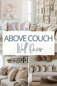 a collage of photos with the words above couch wall decor in different styles and colors