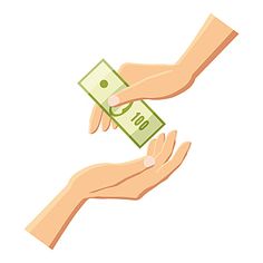 two hands exchanging money over each other on a white background, with the word $ 100 written below it