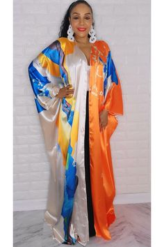 101422 Silver Yellow Print One size fit all Kimono Duster – UNIK-ELEGANCE Orange Kimono, Satin Kimono, Kimono Duster, Print Kimonos, Yellow Print, One Size Fits All, Front Open, Small Business, Floral Prints