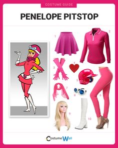 the costume guide for barbie dolls is shown in pink and features an image of a woman with