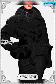 Urban Lapel Collar Plain Long Sleeve Jacket Luxury Black Outerwear With Spread Collar, Luxury Oversized Outerwear With Shawl Collar, Luxury Black Collared Outerwear, Urban Sweater, Black Single-breasted Outerwear With Stand Collar, Black Avant-garde Long Sleeve Outerwear, Long Overcoat, Types Of Coats, Dramatic Style