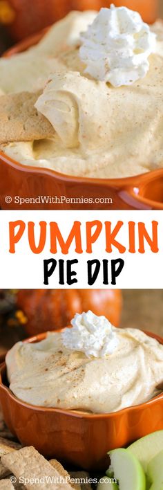 this pumpkin pie dip is so good it's made with only three ingredients and has no crust