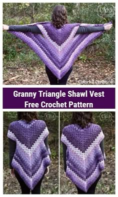 the granny triangle shawl vest is knitted in two different colors