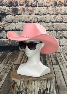 "PINK-fancy sturdy cowboy sombrero made in Mexico, has a soft feel surface, PINK Felt Cowboy Hat, Brim Size about 4.25\" Inches, with an elastic sweat bandana for a comfort fit, and incase a bit Big, includes a Rain Cover, all Made in Mexico." Cow Hat, Felt Cowboy Hat, Pink Cowboy Hat, Pink Cowboy, Felt Cowboy Hats, Pink Felt, Chapeau Cowboy, Pink Cow, Cow Boy