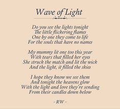 a poem written in black ink with the words wave of light on top of it