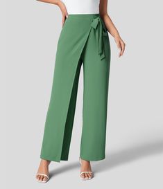 Women’s High Waisted Tie Side Invisible Zipper Wide Leg Work Pants - Halara Wide Leg Work Pants, Women With Ties, Workwear Women, Work Suits, Leg Work, Belted Pants, Bleach Wash, Work Wear Women, Suit Pants