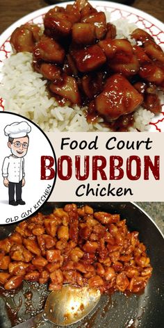 food court bourbon chicken on a plate with rice