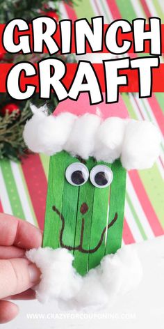 Are you searching for fun crafts for kids to make this holiday season? Put together your own popsicle stick Grinch for Christmas! Follow the step by step instructions to make this cute DIY project with your preschooler or kindergartener today! It's the perfect art project to make at home or in the classroom using supplies from Dollar Tree! Grinch Craft, Popsicle Stick Craft, Movie Night At Home, Grinch Crafts, Dollar Store Christmas Crafts, Christmas Movie Night, Cute Diy Projects