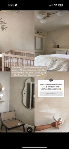 a collage of photos with a baby's room and bedroom in the background