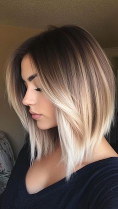 24 Long Layered Bob Haircuts for a Fresh Look Piecy Bob Hairstyles, 2025 Lob Haircut, Short Hair Shadow Root, Root Smudge Bob, Long Haircut 2025, Short Ombré Hair, Ombre Bob Brunette, Womens Mid Length Haircut, Shadow Root Blonde Short Bob