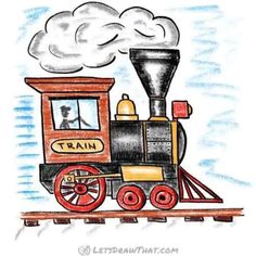 Train Drawing Sketches Illustrations, Simple Train Painting, Draw Train Easy, How To Draw A Train Step By Step, How To Draw Train, Train Drawing Kids, Cartoon Train Drawing, Cute Train Drawing, How To Draw A Train