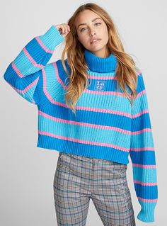 Lazy Oaf, Roll Neck Jumpers, Harajuku Streetwear, Thick Sweaters, Striped Turtleneck, Oversized Pullover, Women's Sweaters, Running Clothes, Swim Suit Bottoms