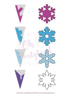 paper snowflakes with the words oh party on them in pink, blue and purple