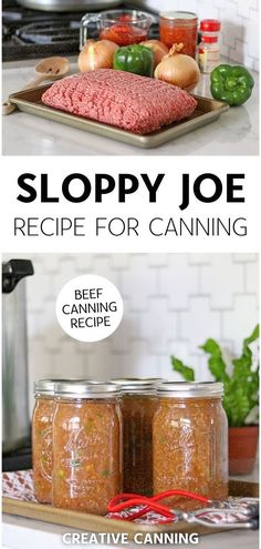 two jars filled with food sitting on top of a counter