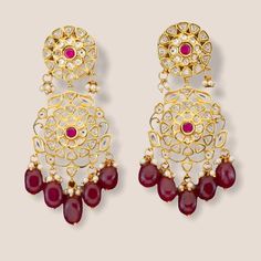 Our This Version Of Long Kundan Classic Earring With Ruby Pearls Are Simply Exotic. Wear It On A Wedding Or Wear It On A Night Out, This Cutie Will Keep You Glamorous. Buy Now. Brand New. Safe Packaging. Product Details: Kundan Earrings Color: Ruby Bollywood Style Height= 80mm Width= 42mm Elegant Red Chandelier Earrings For Festive Occasions, Elegant Red Festive Chandelier Earrings, Festive Red Elegant Chandelier Earrings, Red Earrings For Formal Festive Occasions, Red Formal Earrings For Festive Occasions, Red Festive Earrings For Formal Occasions, Red Drop Earrings Danglers For Wedding, Red Bridal Festive Earrings, Elegant Red Danglers For Pierced Ears