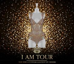 a mannequin with gold glitter on it and the words i am tour above it