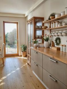 the kitchen is clean and ready to be used for cooking or dining room decorating