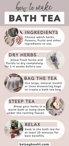 Diy Tea Recipe, Homemade Bath Soak Recipes, Bath Ingredients, Natural Bath Soak, Bath Bags, Bath Soak Diy, Tea Flowers, Bath Teas Diy, Tub Tea Recipes