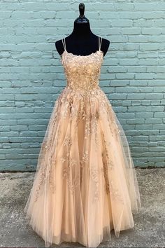 Champange Dresses, Prom 2k22, Tulle Dress Long, Champagne Evening Dress, Champagne Prom Dress, Princess Prom Dresses, Prom Dresses Long Lace, Dress Champagne, Senior Prom Dresses