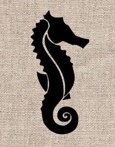 the silhouette of a sea horse on burlap