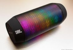 the jbl speaker is multicolored and black