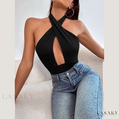 Lasaky - Captivating Closets with Pure Beauty Inside Halter Bodysuit, Y2k Tops, Cutout Bodysuit, Womens Bodysuit, Feminine Style, High Waisted Pants, Modern Woman, New Fashion, Types Of Sleeves