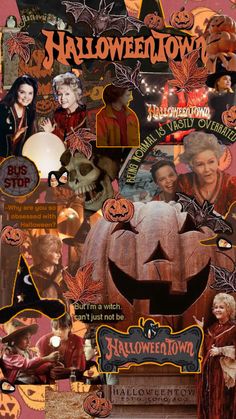 a collage of halloween pictures with pumpkins and other things on it's side