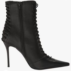 Sole Material Synthetic Rubber Shaft Height Ankle Shaft Circumference 10 Inches Outer Material Leather About This Item Steve Madden Womens Heeled Ankle Bootie Point Toe Decorative Lacing Up Front And Back Side Zipper Closure 4 Inch Heel Nwob!! Fitted High-top Lace-up Boots With Reinforced Heel, High Ankle Lace-up Boots For Night Out In Fall, Trendy Lace-up Boots With Pointed Toe For Night Out, Edgy Fitted High-top Boots, Pointed Toe Lace-up Boots With Reinforced Heel For Fall, Lace-up Evening Boots For Fall, Edgy Lace-up Boots With Round Toe For Night Out, Fitted Black High-top Lace-up Boots, Trendy Fitted Ankle Lace-up Boots