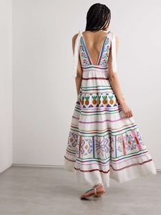 Floral Embroidered Sundress Maxi Dress For Vacation, White Floral Embroidery Sundress Maxi Dress, White Tropical Print Dress, White Sleeveless Maxi Dress With Tropical Print, White Tropical Dress With Tropical Print, Vacation Floral Print Midi Embroidered Dress, White Embroidered Floral Maxi Dress, White Floral Embroidery Summer Maxi Dress, Embroidered Floral Midi Dress For Vacation