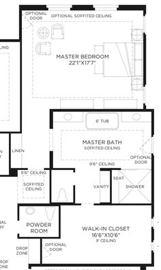 the floor plan for a two bedroom apartment with an attached bathroom and living room area