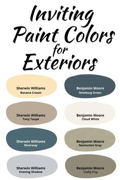 the best paint colors for interior walls and floors with text overlay that reads, inviting paint colors for exteriors