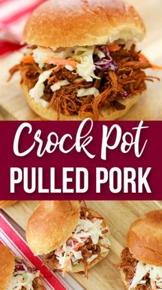 crock pot pulled pork sandwiches on a cutting board