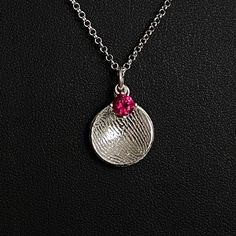 "Handmade sterling silver round disc shaped pendant with actual fingerprint you submit to us.   The  fingerprint charm  is approximately 5/8\". The birthstone CZ is 5mm.   STANDARD 18\" CHAIN INCLUDED WITH PURHASE:  The flat surfaces catch the light in this classic sterling silver 1.4mm Flat Oval Cable, making the white metal even brighter. This chain is plated with fine silver to ensure a bright white color and to help protect against tarnish. OPTIONAL ADJUSTABLE CHAIN:  This beautiful chain is Personalized Charm Necklace, Fingerprint Necklace, Disc Pendant, Personalized Gifts For Her, Memorial Jewelry, Accessories Bracelets, February Birth Stone, March Birth Stone, Fingerprint